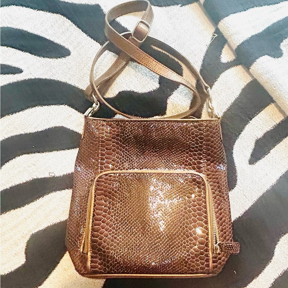 Brighton Brown Snakeskin Crossbody Bag